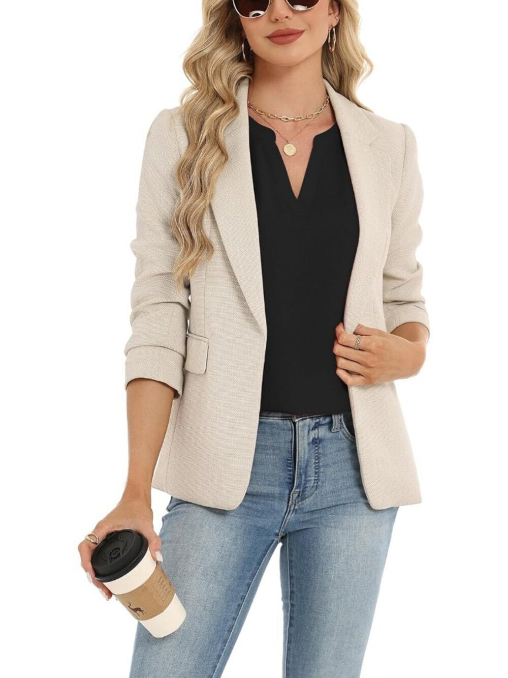 Women's Dressy Casual Shirts Short Sleeve V Neck Work Blouse Chiffon Top Black - Picture 4 of 6
